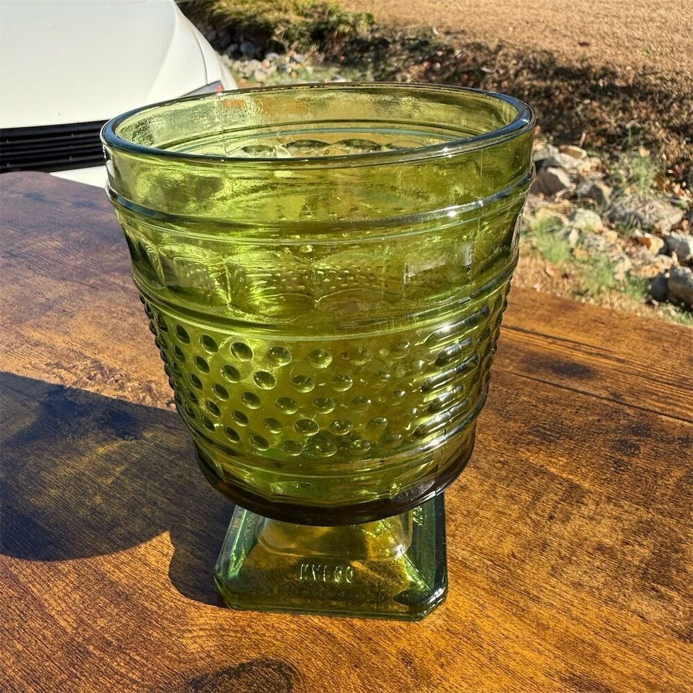 Napco Green Hobnail Glass Planter Vase 6 Inch